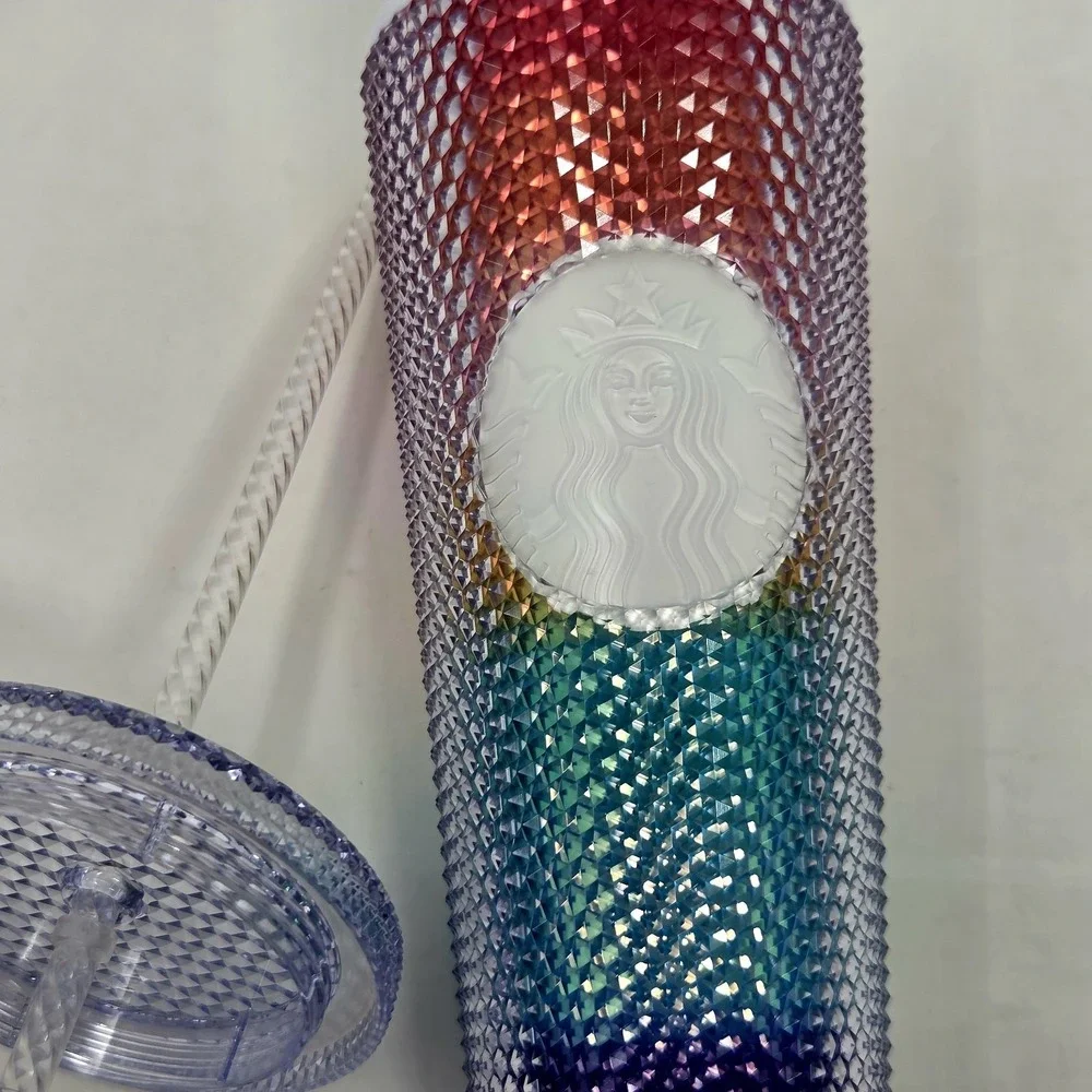 NEW Starbucks Venti Tumbler Studded Rainbow Stripe Pride Diamond Cold‎ Cup 24oz